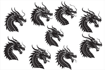 Fototapeta premium A black silhouette of a dragon head.