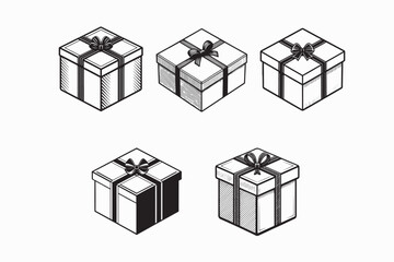 A simple black and white icon of a gift box.