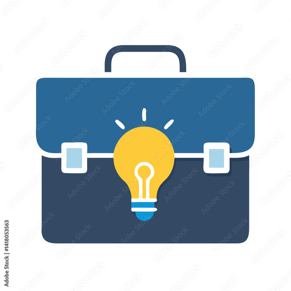 Poster Briefcase with Bulb Icon Representing Creative Business Ideas and Innovation