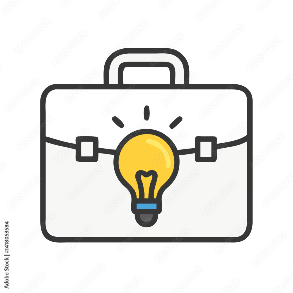 Poster Briefcase with Bulb Icon Representing Creative Business Ideas and Innovation
