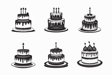 A simple black and white silhouette of a birthday cake.