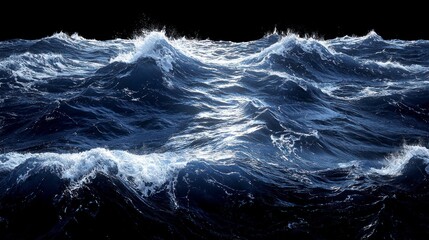 Wild, foamy ocean waves against a stark, dark background