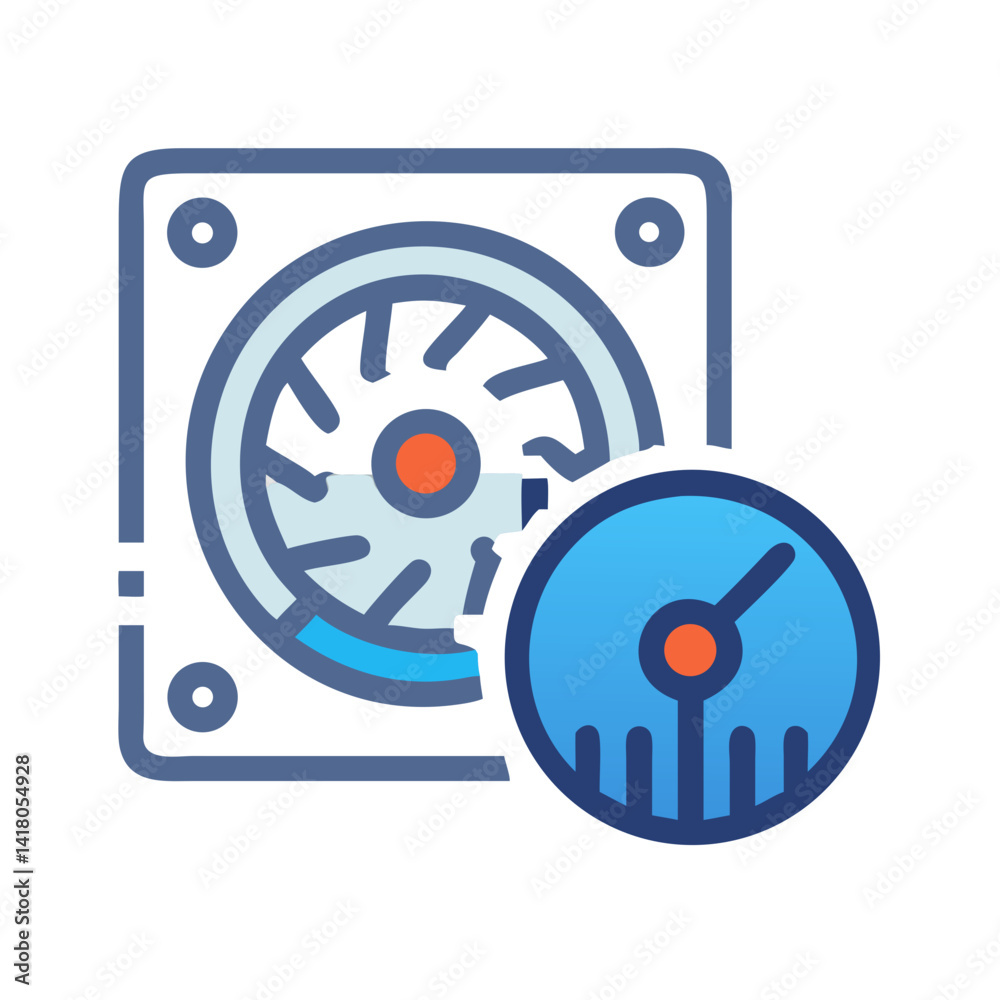Poster Cooling Fan with Gauge Icon Representing Thermal Management and Temperature Control