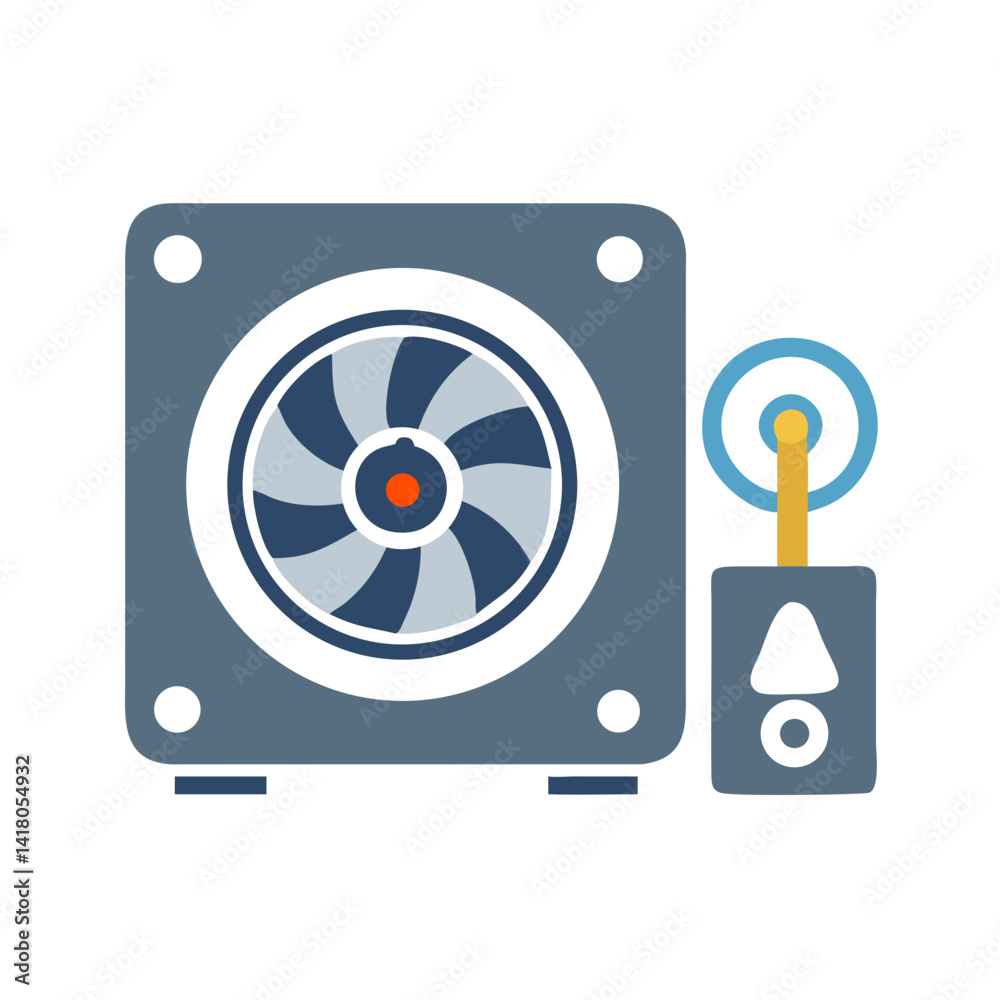 Poster Cooling Fan with Gauge Icon Representing Thermal Management and Temperature Control