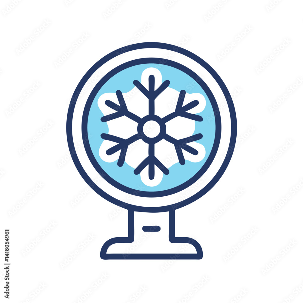 Poster Cooling Fan with Snowflake Icon Representing Cold Air Flow and Temperature Control
