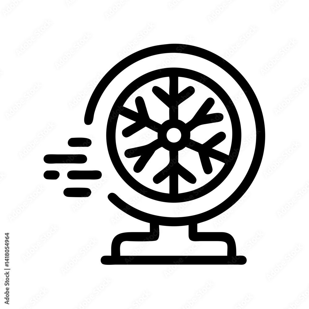 Poster Cooling Fan with Snowflake Icon Representing Cold Air Flow and Temperature Control