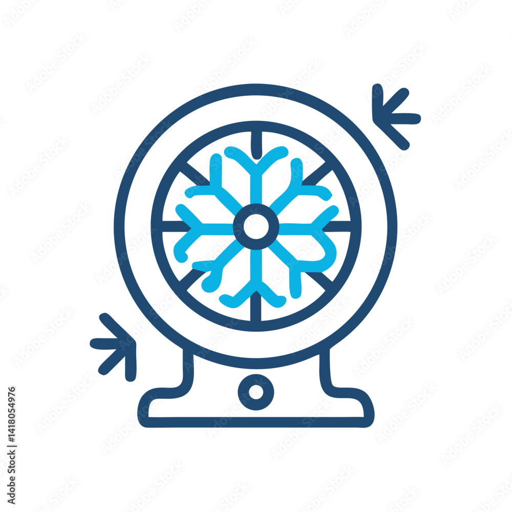 Poster Cooling Fan with Snowflake Icon Representing Cold Air Flow and Temperature Control