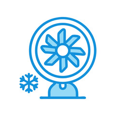 Cooling Fan with Snowflake Icon Representing Cold Air Flow and Temperature Control