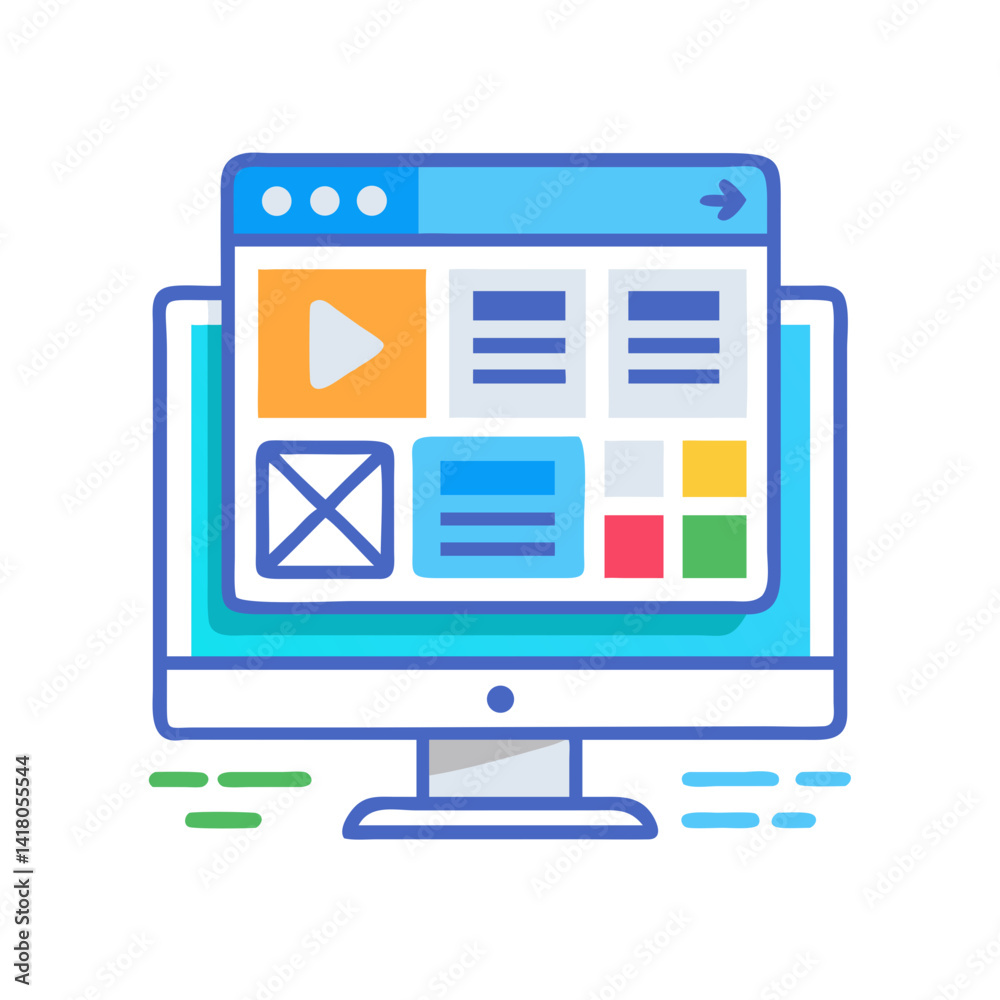 Poster Desktop with UI Elements Icon Representing Web Interface and User Experience