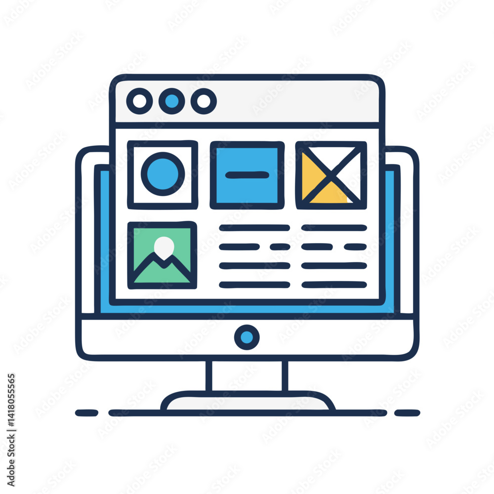 Poster Desktop with UI Elements Icon Representing Web Interface and User Experience