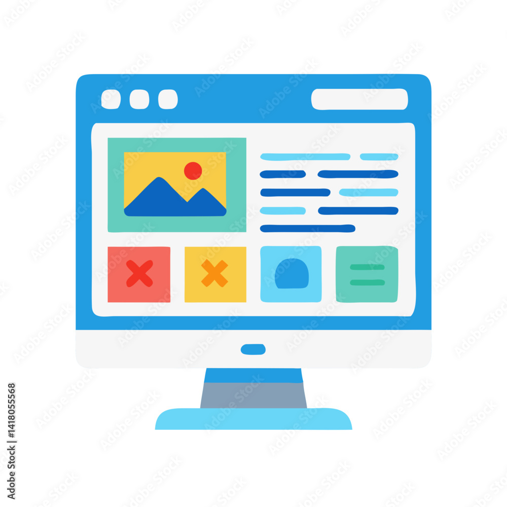 Poster Desktop with UI Elements Icon Representing Web Interface and User Experience