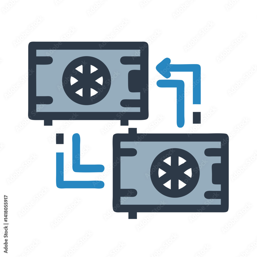 Poster Dual Graphics Cards Icon Representing SLI GPU Setup and High-Performance Gaming