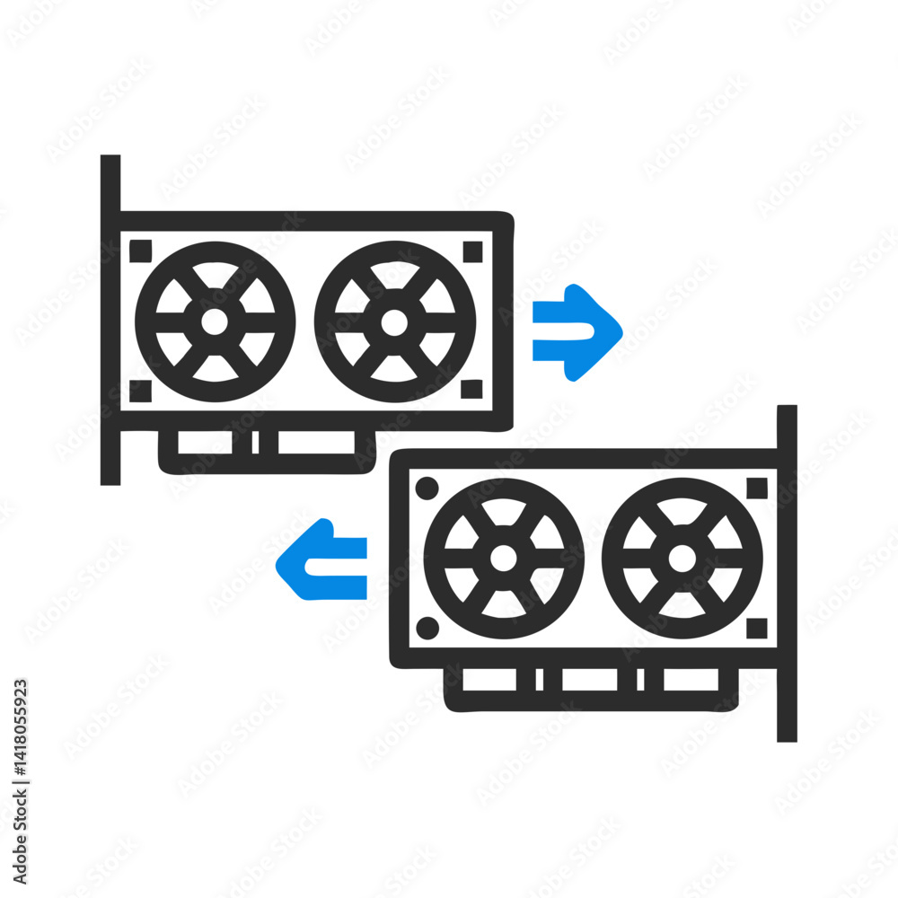 Poster Dual Graphics Cards Icon Representing SLI GPU Setup and High-Performance Gaming