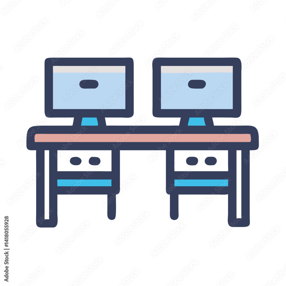 Poster dual monitor desk icon representing gaming setup and multi-screen experience