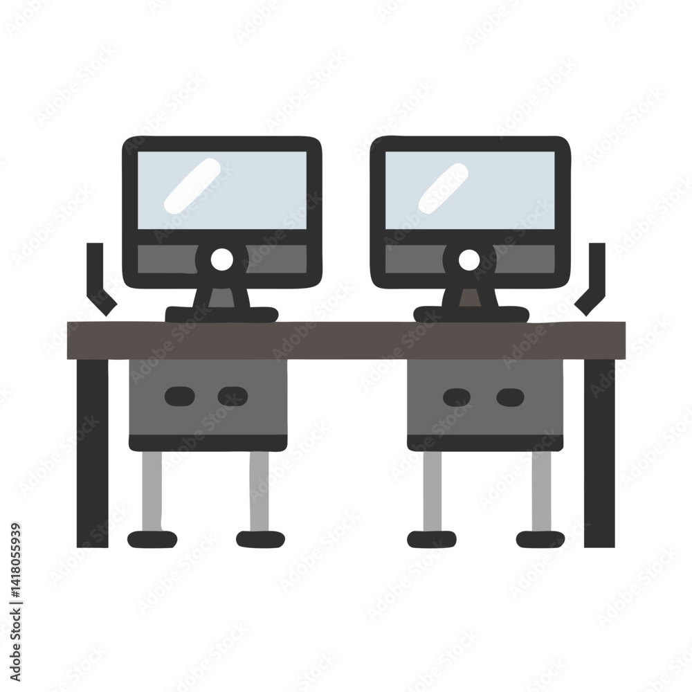 Aufkleber Dual Monitor Desk Icon Representing Gaming Setup and Multi-Screen Experience