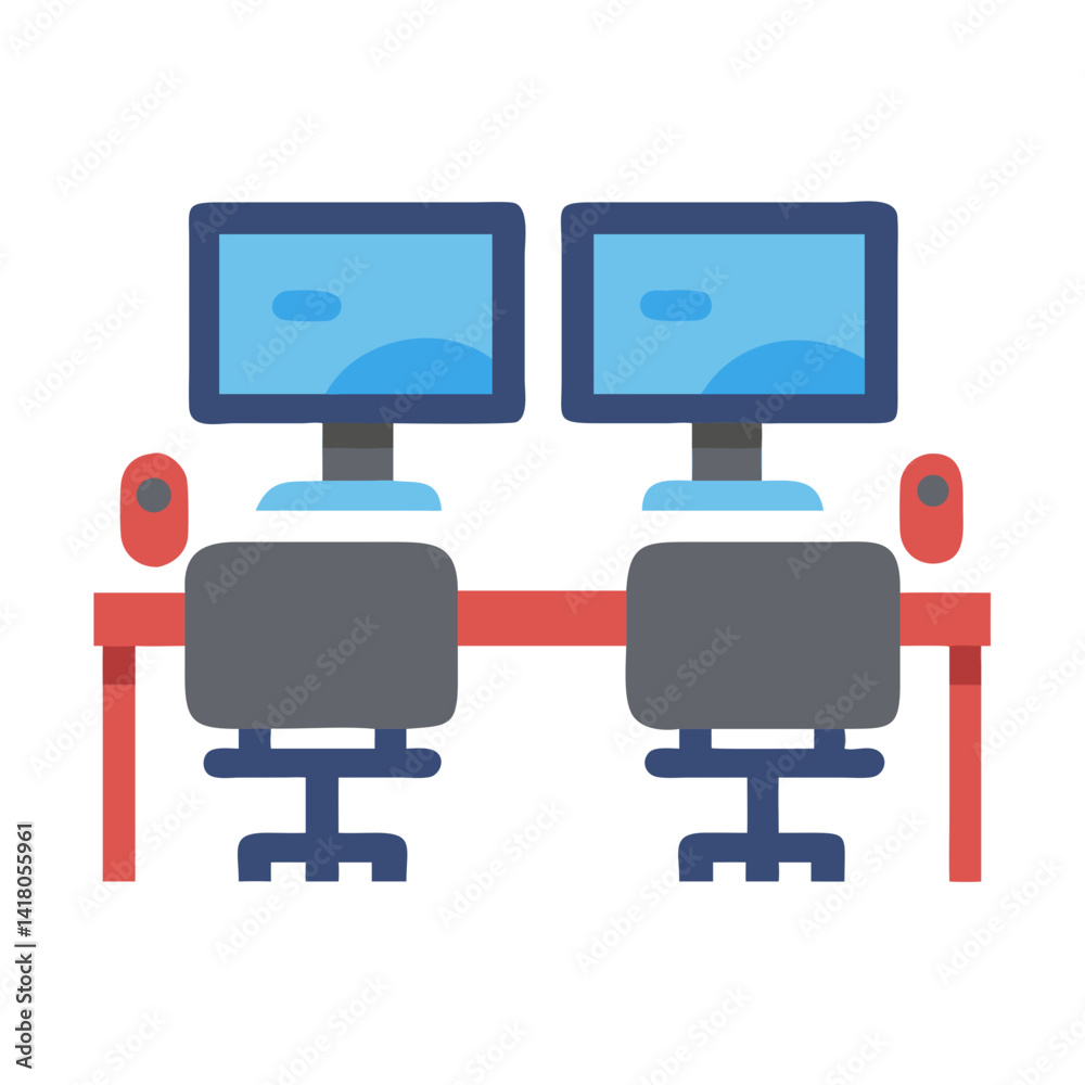 Poster Dual Monitor Desk Icon Representing Gaming Setup and Multi-Screen Experience
