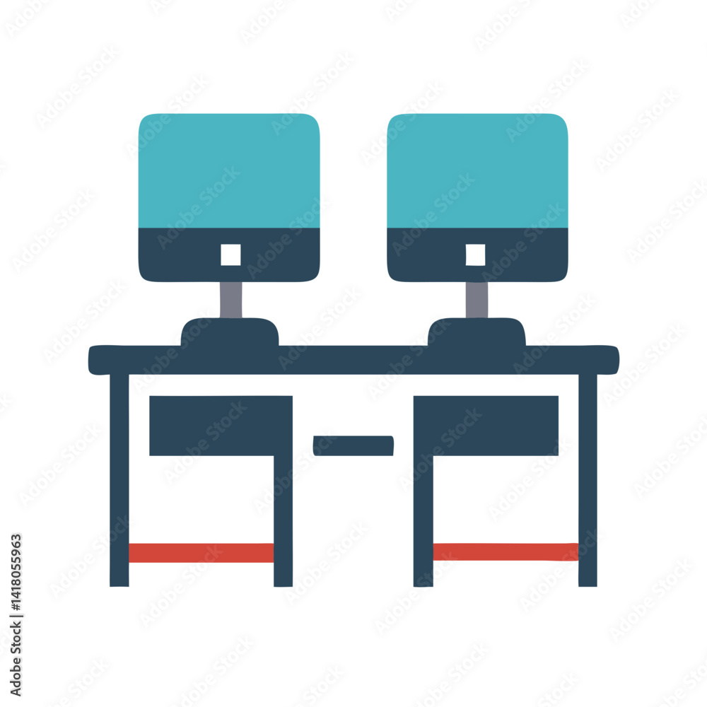 Poster Dual Monitor Desk Icon Representing Gaming Setup and Multi-Screen Experience