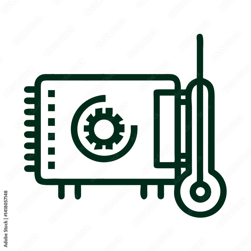 Poster GPU with Thermometer Icon Representing Temperature Monitoring and Graphics Card Cooling