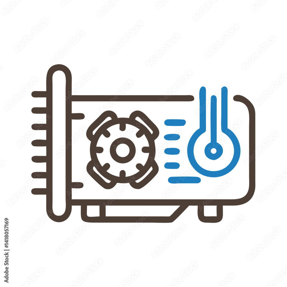 Poster GPU with Thermometer Icon Representing Temperature Monitoring and Graphics Card Cooling