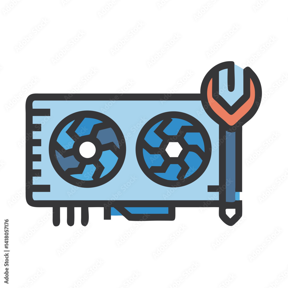 Poster GPU with Wrench Icon Representing Graphics Card Maintenance and Performance Tuning
