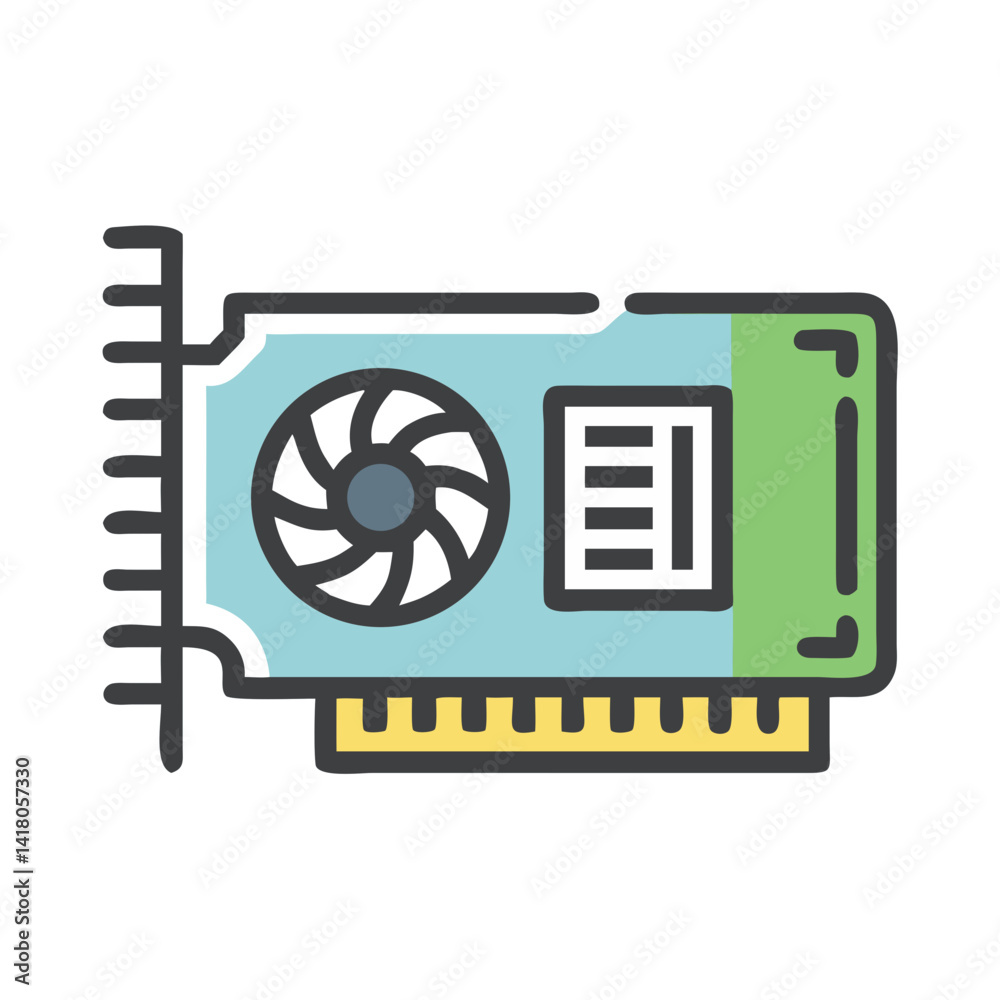 Poster Graphics Card with Chip Icon Representing Video Processing and GPU Rendering Technology