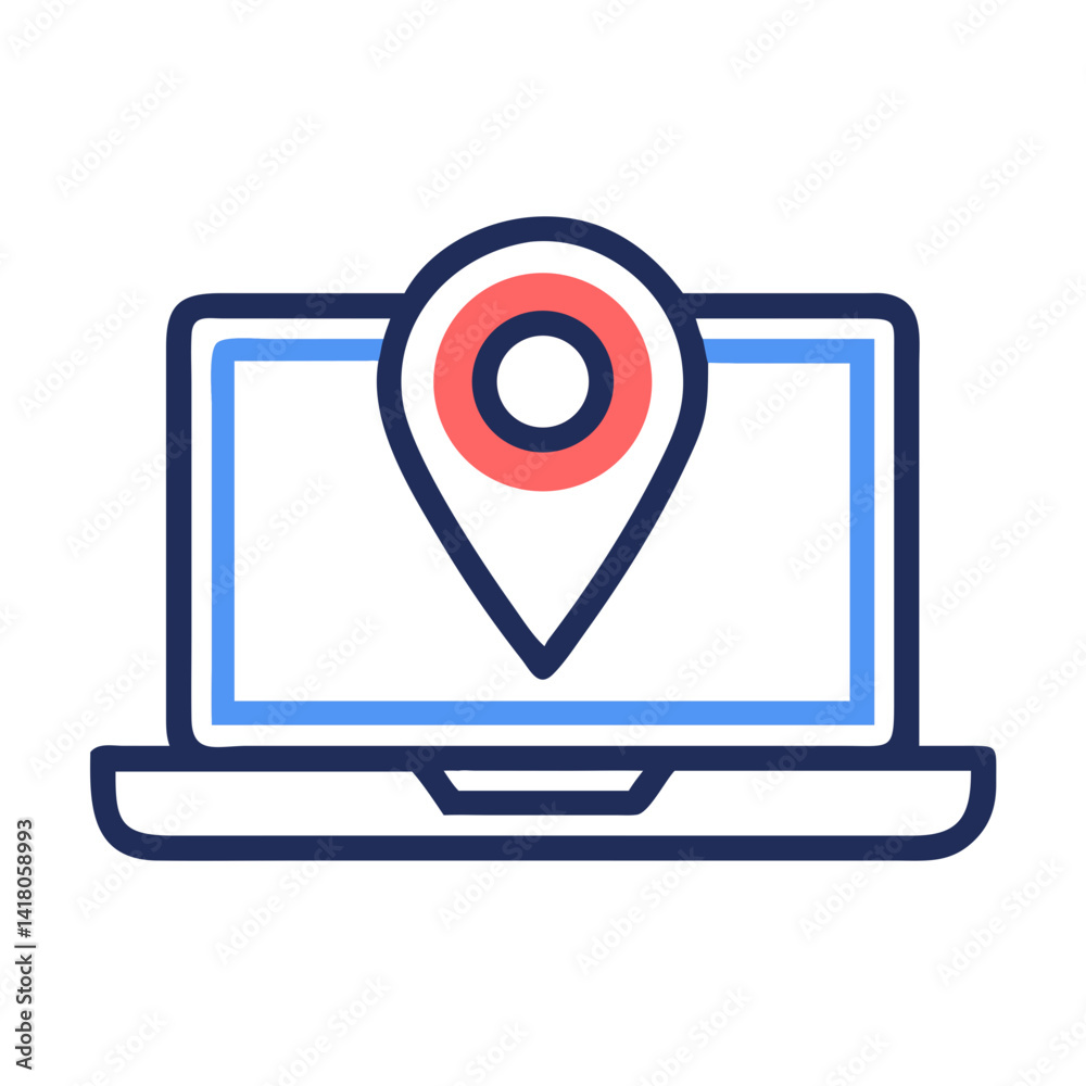 Fototapete Laptop with Pin Icon Representing Location-Based Services and Online Geolocation Access