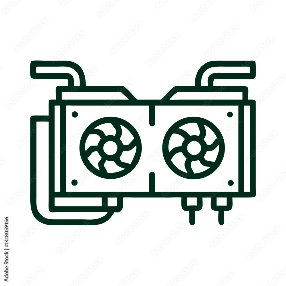 Poster Liquid Cooled GPU Icon Representing Advanced Graphics Cooling and High-Performance Processing