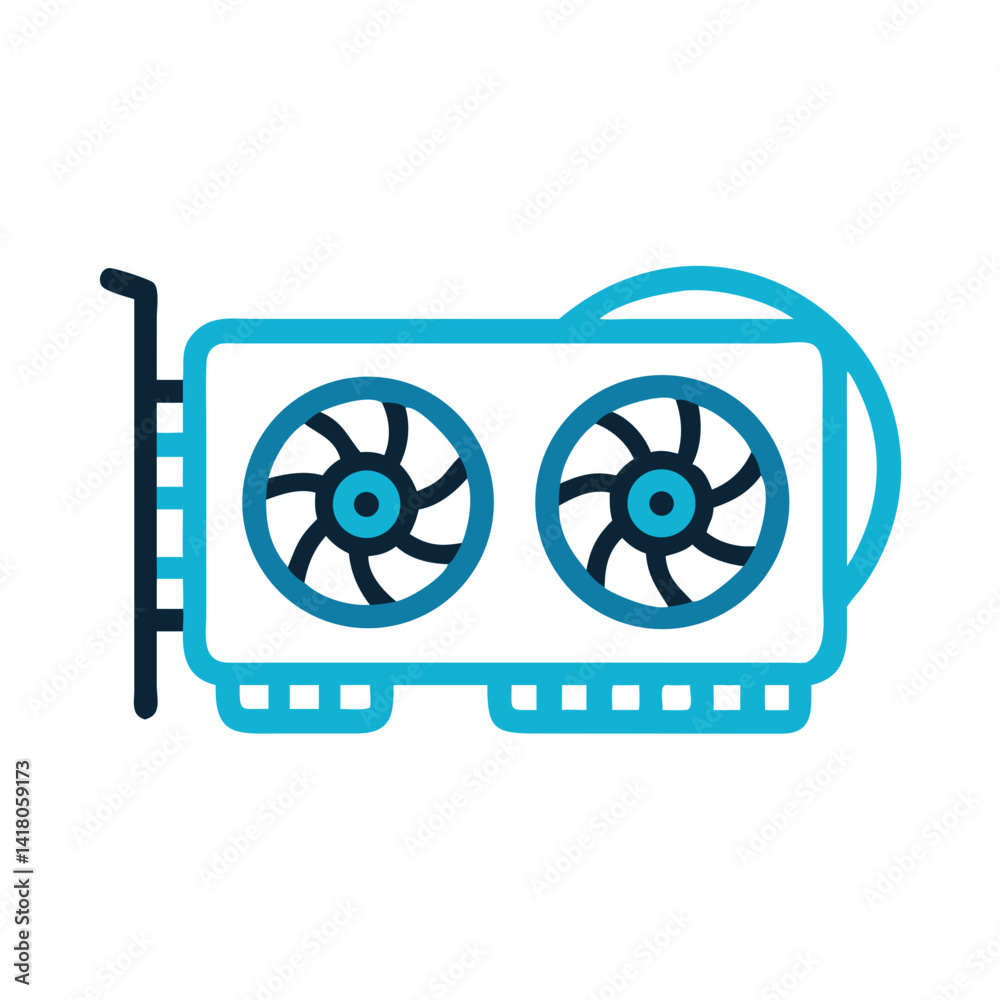 Poster Liquid Cooled GPU Icon Representing Advanced Graphics Cooling and High-Performance Processing