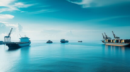 Naklejka premium Global Maritime Shipping Cargo Vessels, Container Ships, Ocean Trade