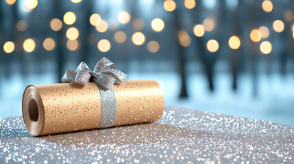 sparkling silver glitter dust on gift wrap,