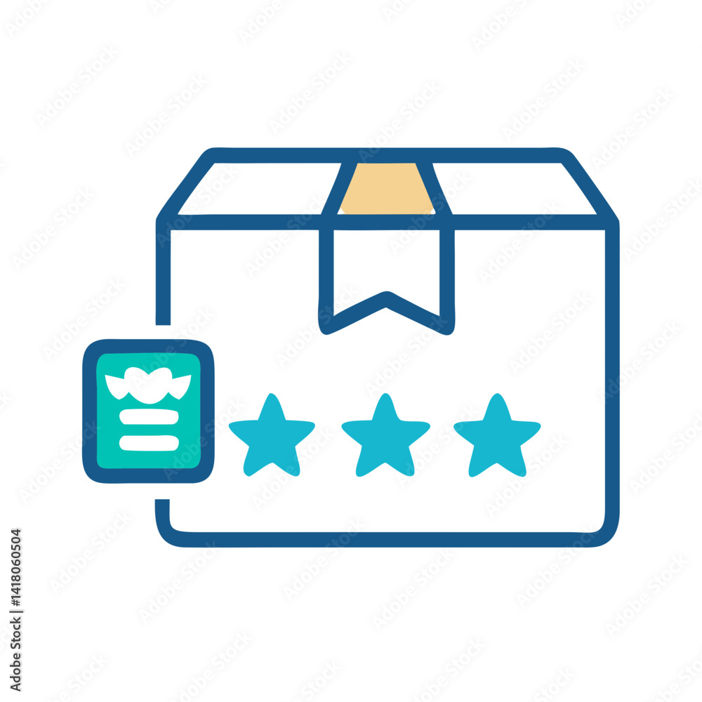 Poster package with star rating icon representing product review and customer feedback