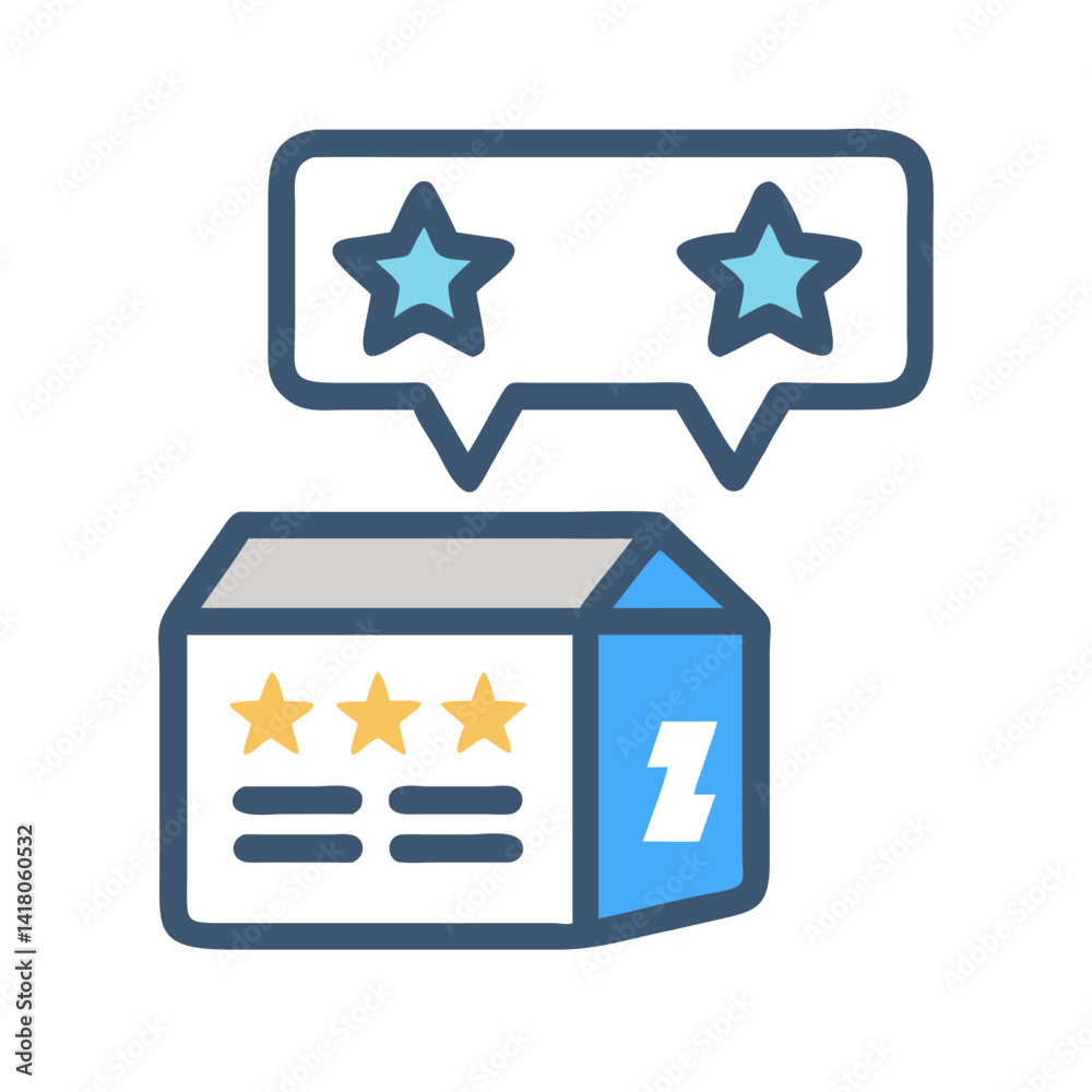 Poster package with star rating icon representing product review and customer feedback
