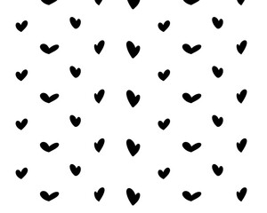 Seamless pattern of black hearts on a transparent background. Monochrome vector design perfect for packaging, backgrounds, fabric prints, and stylish decor.