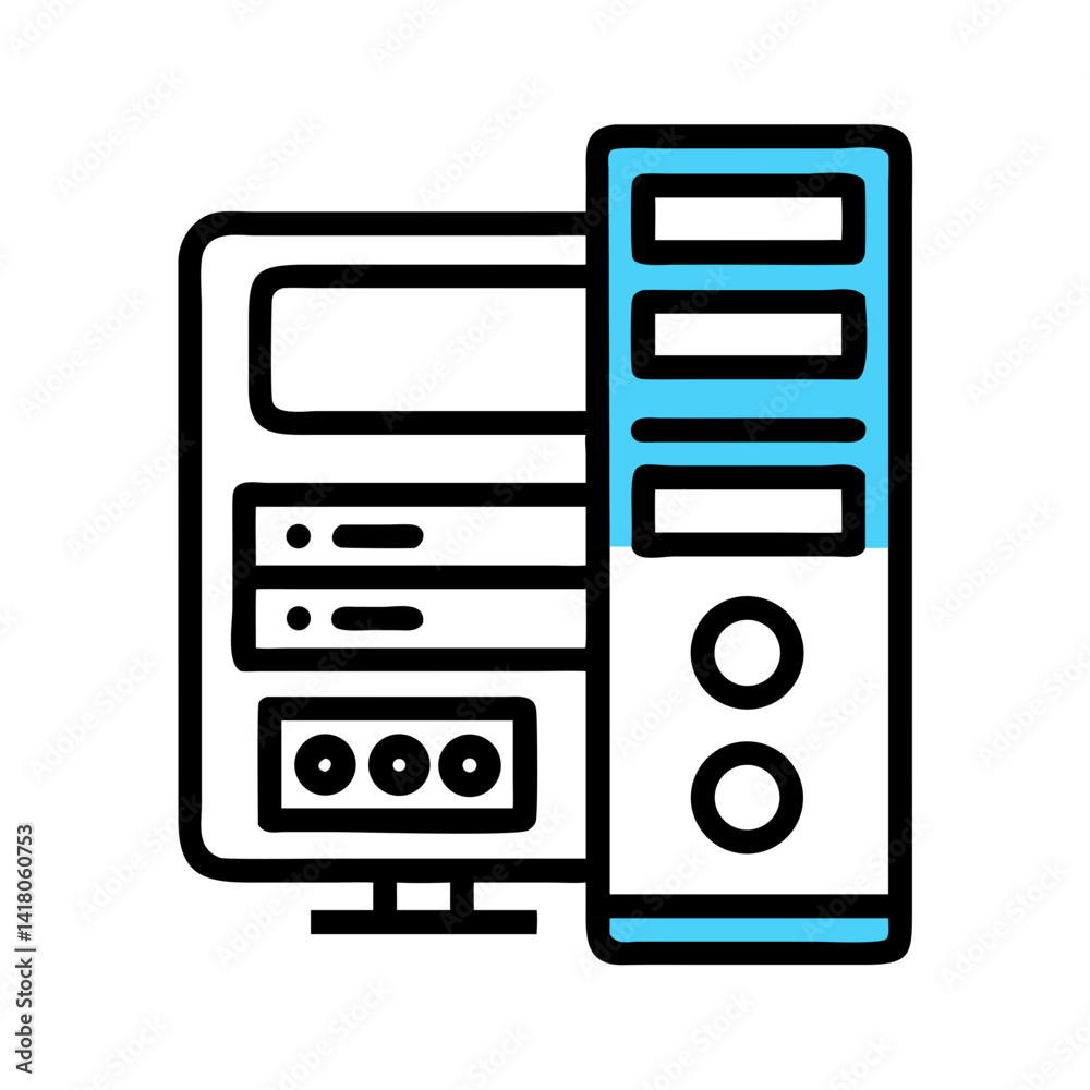 Poster PC Tower with Components Icon Representing Computer Hardware and System Architecture