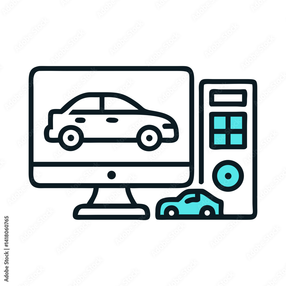 Poster PC with Car Icon Representing Driving Simulation and Automotive Training Software