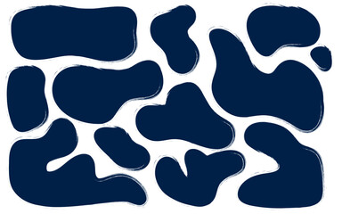 Blue charcoal shapes and ink brush strokes. Grunge organic blobs, irregular stains, and abstract spots on white background. Simple vector illustration for modern design