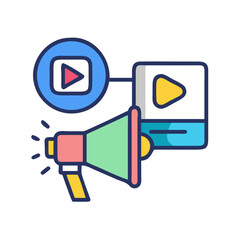 Fototapeta premium Play Button with Megaphone Icon Representing Video Promotion and Multimedia Marketing