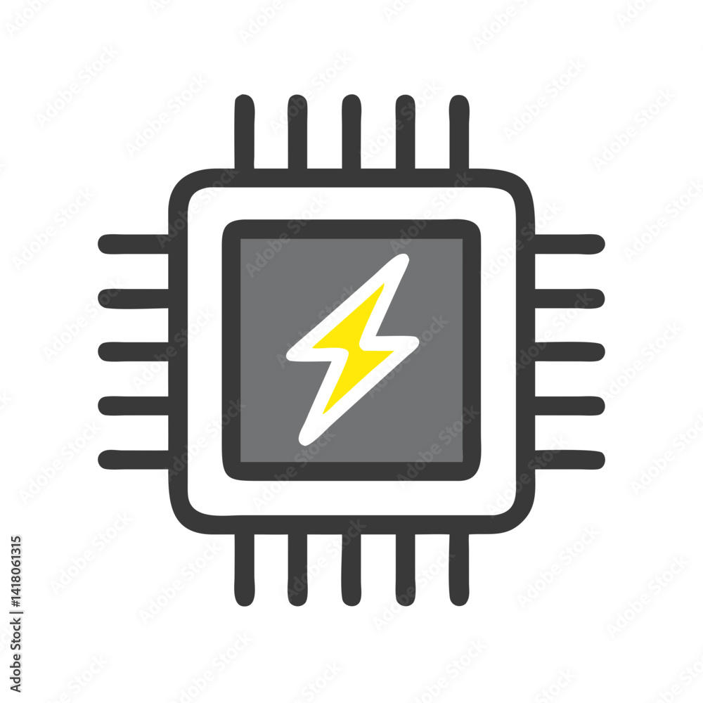 Poster Processor with Lightning Icon Representing Power Performance and High-Speed CPU Capability