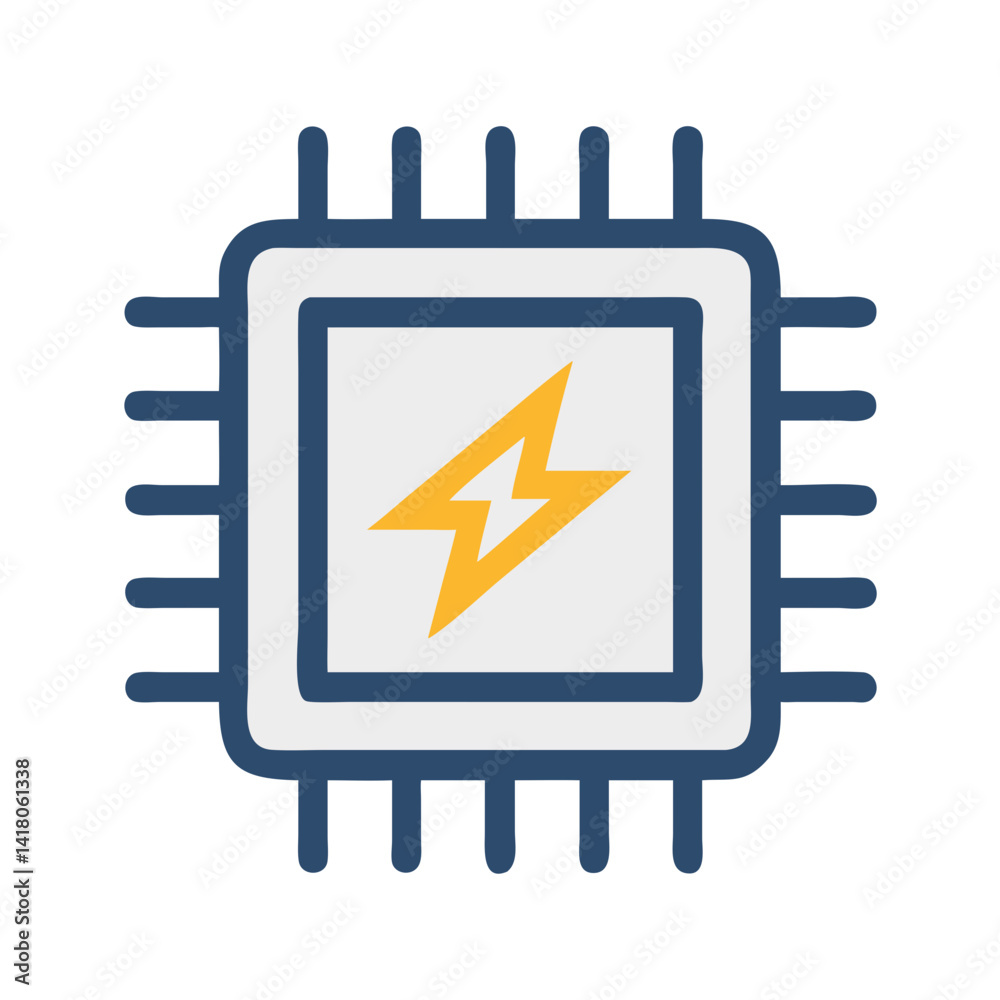 Poster Processor with Lightning Icon Representing Power Performance and High-Speed CPU Capability