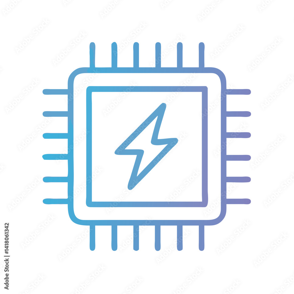 Poster Processor with Lightning Icon Representing Power Performance and High-Speed CPU Capability