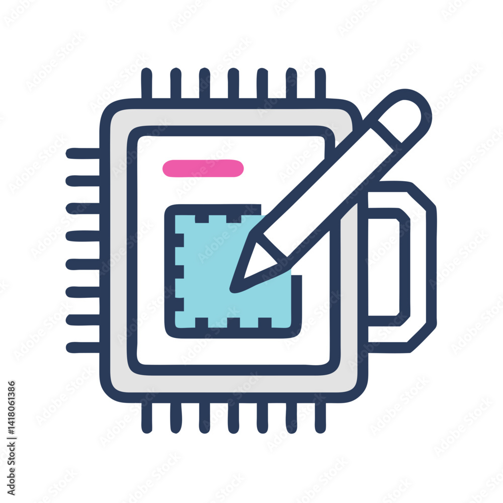 Leinwandbilder Processor with Pen Icon Representing Overclocking Configuration and Custom CPU Tuning