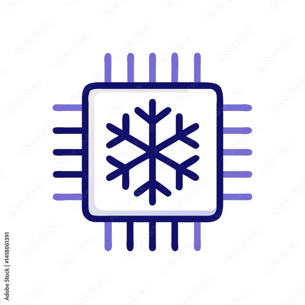 Poster Processor with Snowflake Icon Representing Chip Cooling and Thermal Management