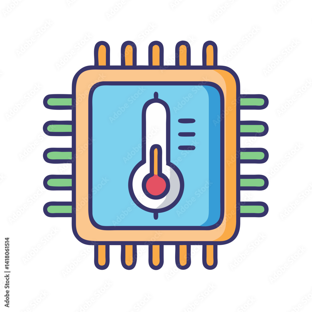 Poster Processor with Thermometer Icon Representing Heat Monitoring and CPU Temperature Control