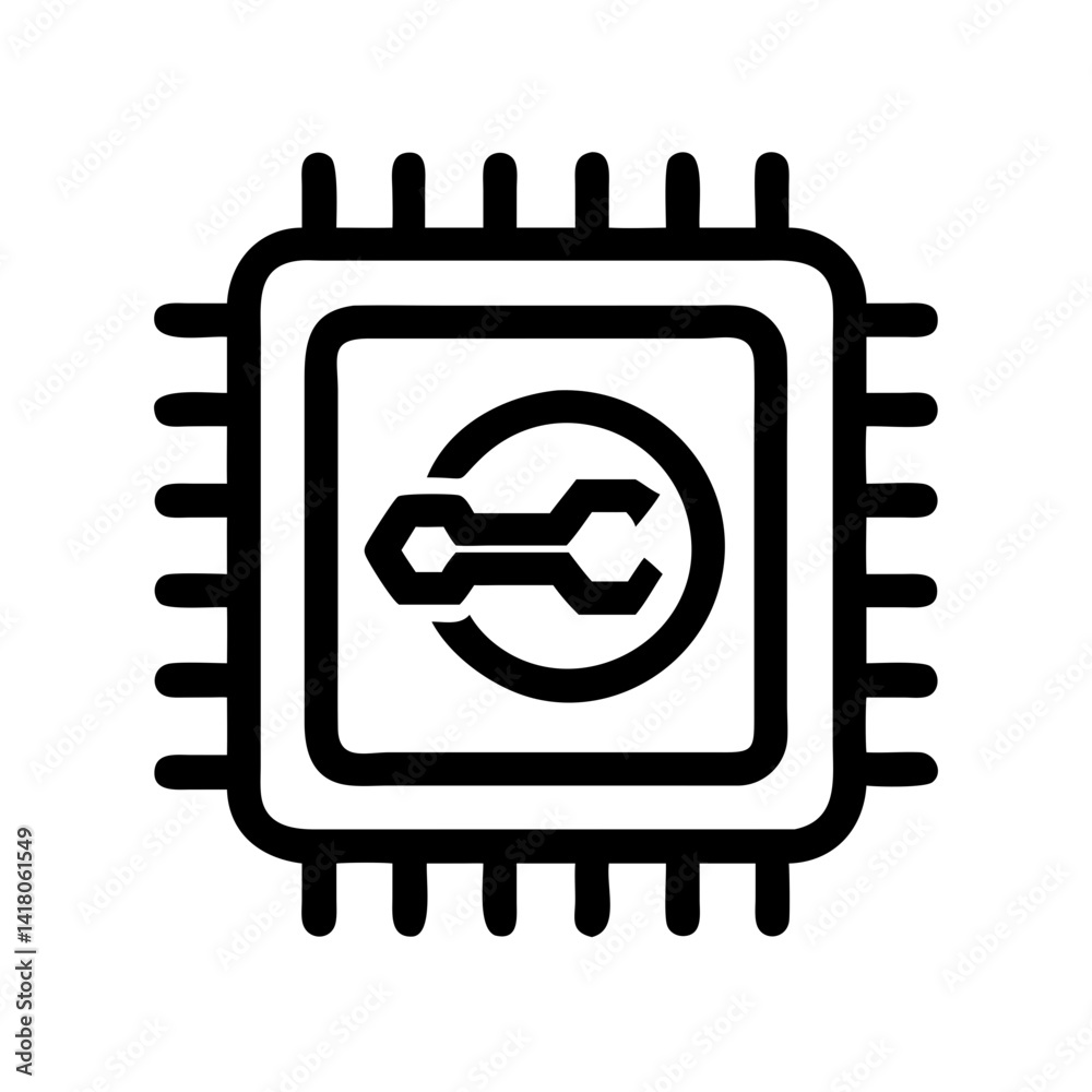 Poster Processor with Wrench Icon Representing CPU Maintenance and System Hardware Repair