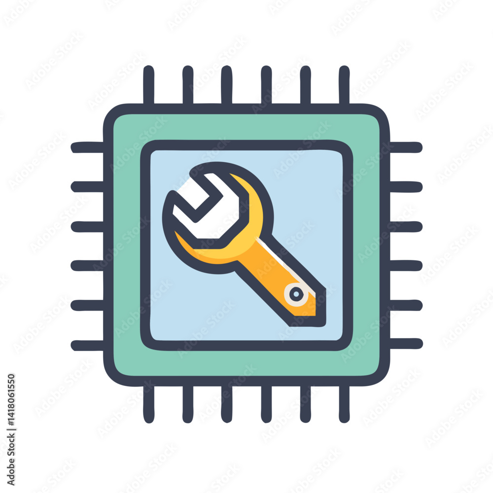 Poster Processor with Wrench Icon Representing CPU Maintenance and System Hardware Repair