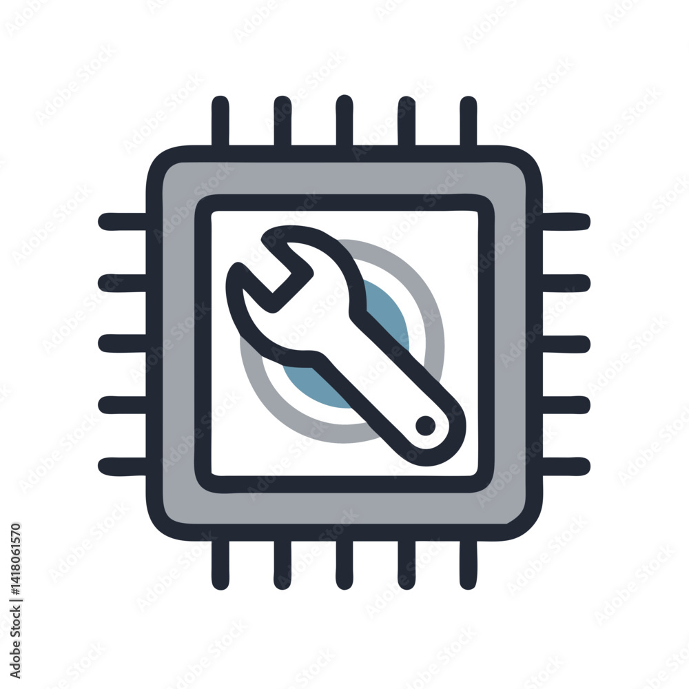 Poster Processor with Wrench Icon Representing CPU Maintenance and System Hardware Repair