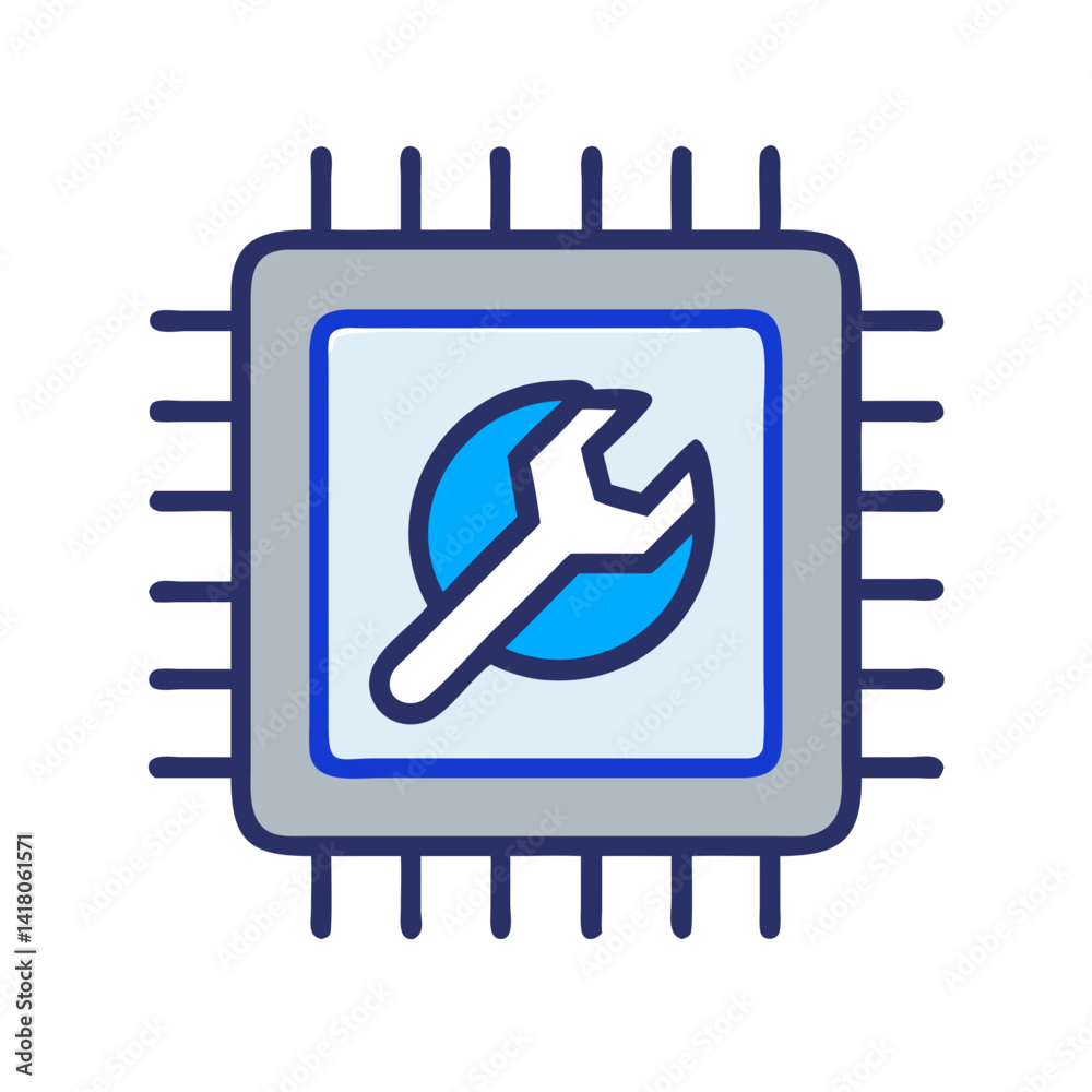 Poster Processor with Wrench Icon Representing CPU Maintenance and System Hardware Repair