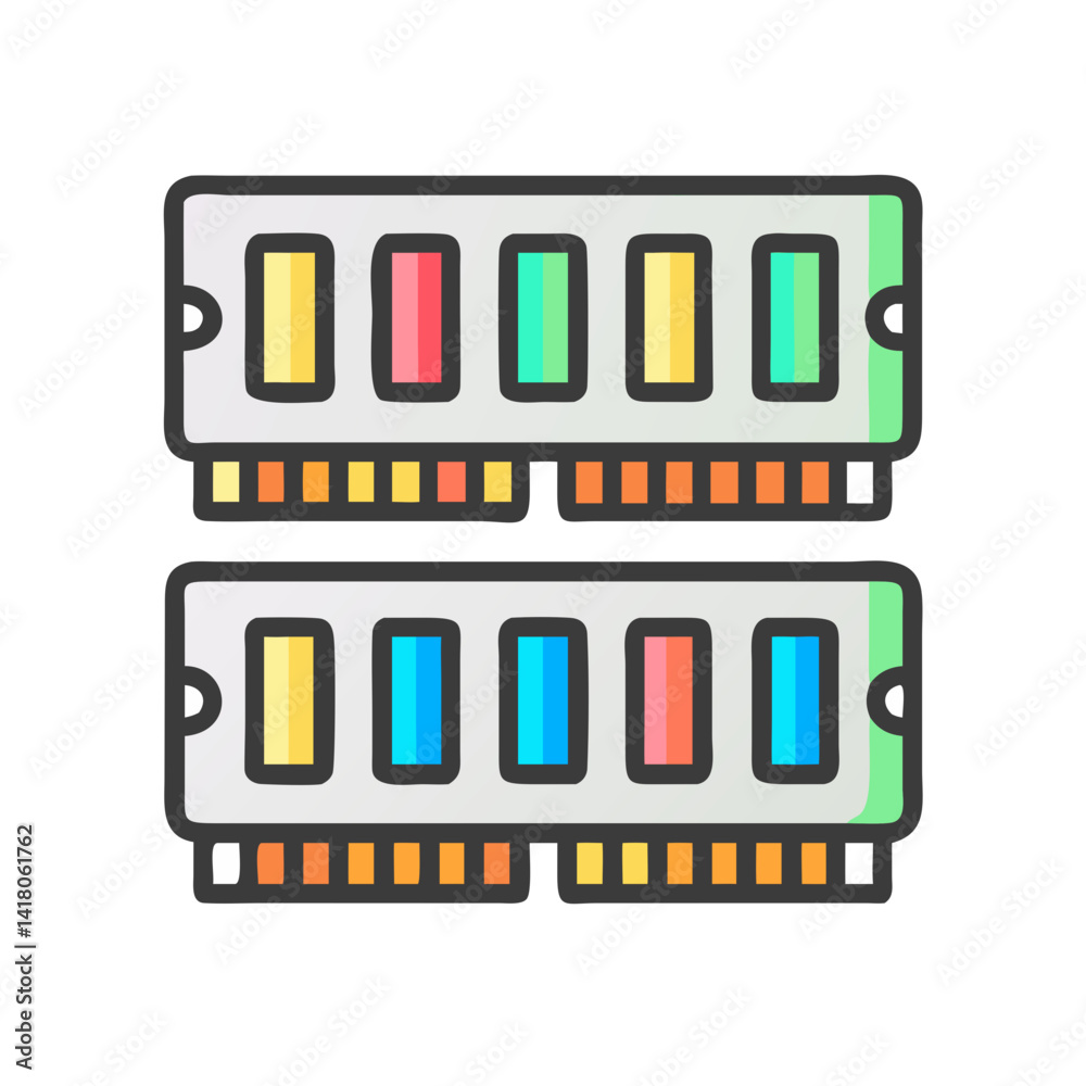 Leinwandbilder RGB RAM Sticks Icon Representing Illuminated Memory Modules for High-Performance PCs