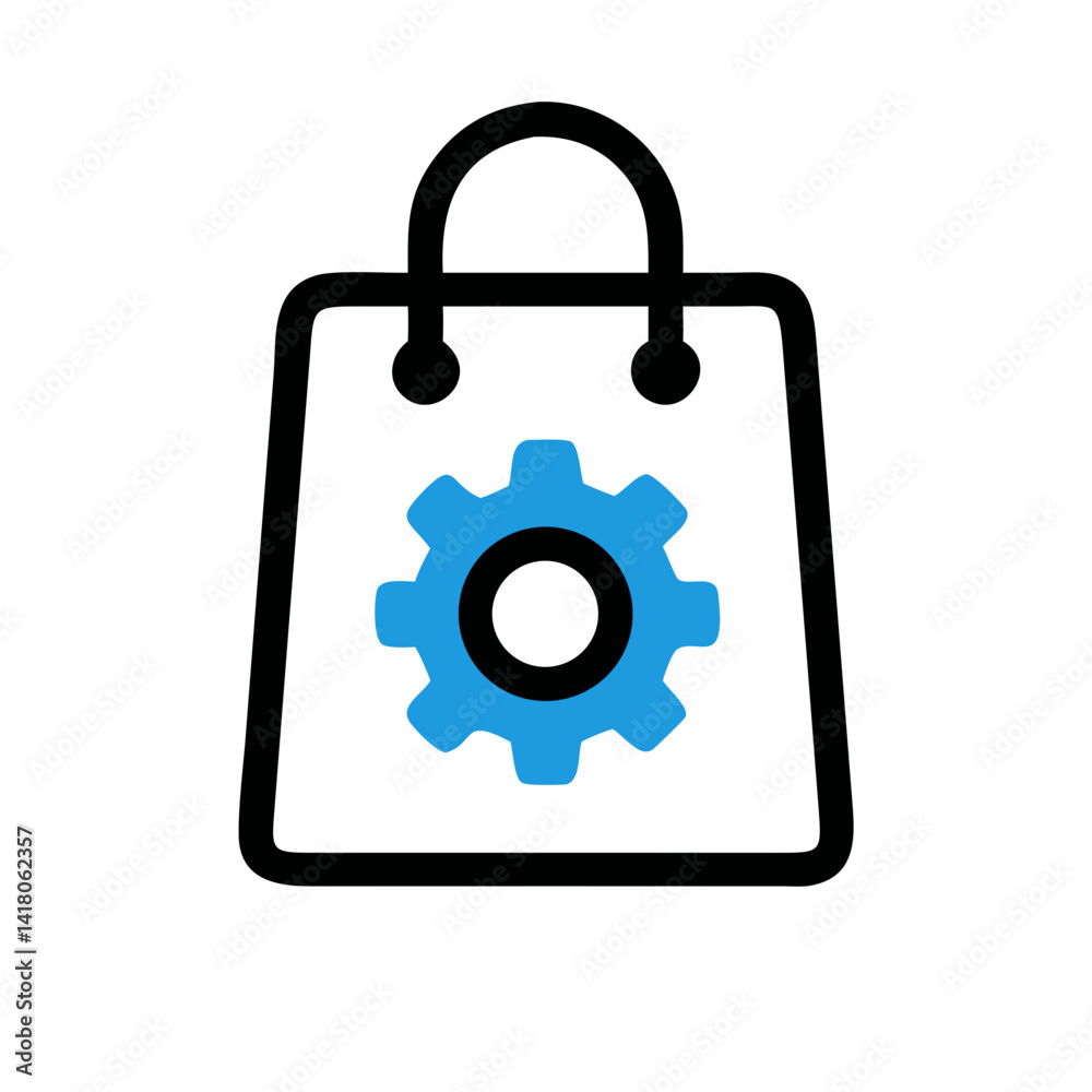 Aufkleber shopping bag with gear icon representing purchase settings and e-commerce configuration