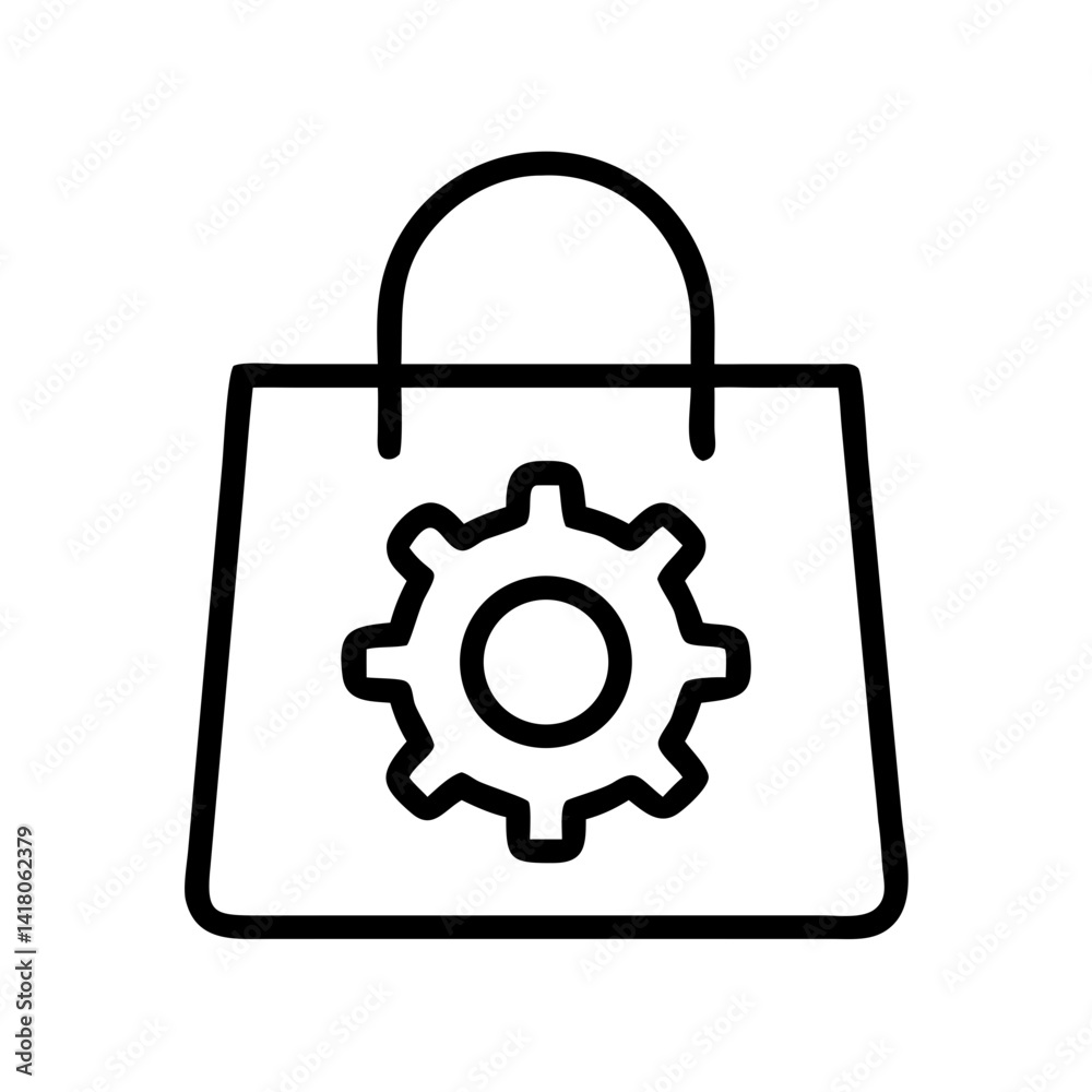 Aufkleber Shopping Bag with Gear Icon Representing Purchase Settings and E-Commerce Configuration